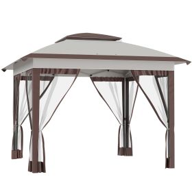 12' x 12' Pop Up Canopy Tent with Netting and Carry Bag, Instant Sun Shelter with 137 sq.ft Shade, Beige and Brown