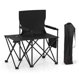 Oversized Foldable Camping Chair with Side Table & Cup Holder, 330 LBS Capacity for Outdoor Use-Black
