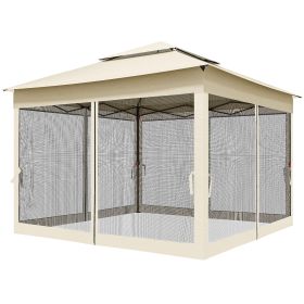 Outdoor Patio Pop Up Canopy Gazebo Shelter with Zipper Netting, Carry Bag, 11' x 11', Beige