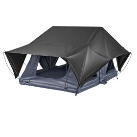 Rooftop Tent, 2-3 Person Foldable Aluminum Roof Top Tent with Tri-Color LED Light, Thick Mattress & 10 Windows